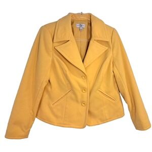 Vtg Blazer Coat Yellow Women's Studio Works 3‎ Buttons Fitted Pleated Back 22"